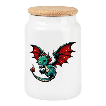 Dragon - Boîte à biscuits avec couvercle en bois - blanc - Devant