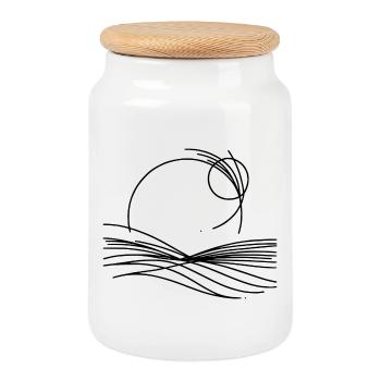 Haiku / Kigo / Kireji Design - Cookie Jar with Wooden Lid - white - Front
