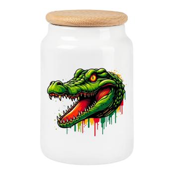 Alligator Crocodile - Boîte à biscuits avec couvercle en bois - blanc - Devant