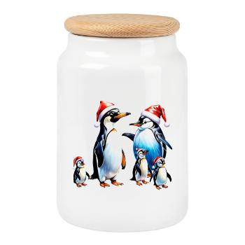 Niedliche Pinguine - Keksdose mit Holzdeckel - Weiß - Vorne