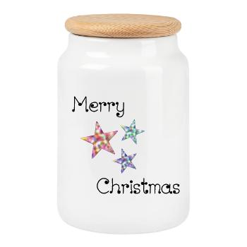 NOËL. JOYEUX NOËL. MERRY CHRISTMAS. PÈRE NOËL - Boîte à biscuits avec couvercle en bois - blanc - Devant