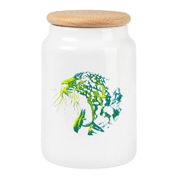 Panthère Stylée - Boîte à biscuits avec couvercle en bois - blanc - Devant