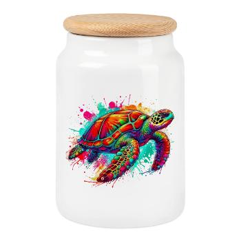 Tortue - Boîte à biscuits avec couvercle en bois - blanc - Devant