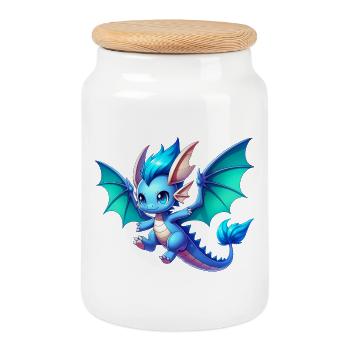 Dragon - Cookie Jar with Wooden Lid - white - Front