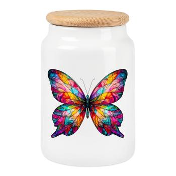 Papillon - Boîte à biscuits avec couvercle en bois - blanc - Devant