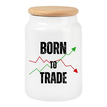 BORN TO TRADE - Keksdose mit Holzdeckel - Weiß - Vorne