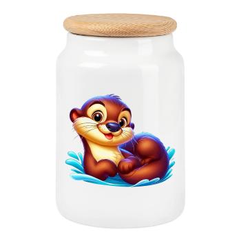 Otter - Cookie Jar with Wooden Lid - white - Front