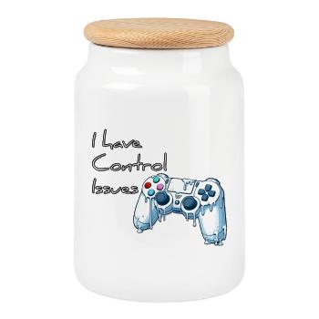 I have control issues - Cookie Jar with Wooden Lid - white - Front