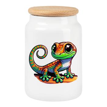 Gecko - Keksdose mit Holzdeckel - Weiß - Vorne