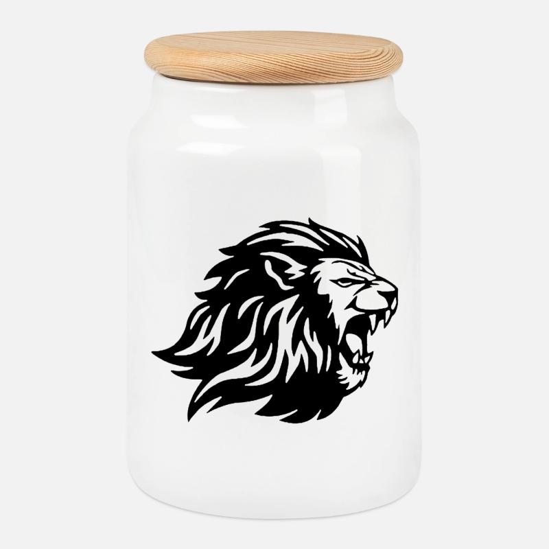 Le roi des animaux (noir) - Boîte à biscuits avec couvercle en bois - blanc
