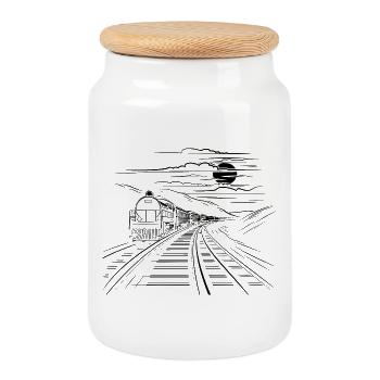 Railway Drawing - Cookie Jar with Wooden Lid - white - Front