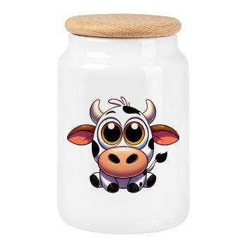 Cow - Cookie Jar with Wooden Lid - white - Front