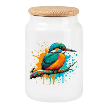 Martin-pêcheur - Boîte à biscuits avec couvercle en bois - blanc - Devant