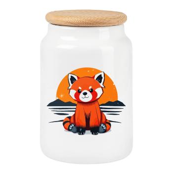 Charming Red Panda - Cookie Jar with Wooden Lid - white - Front