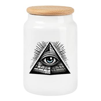 All Seeing Eye Conspiracy Illuminati Secret p - Cookie Jar with Wooden Lid - white - Front