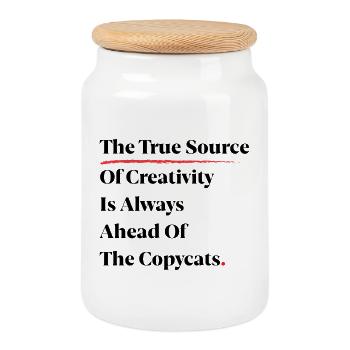 La véritable source de créativité est toujours devant [B] - Boîte à biscuits avec couvercle en bois - blanc - Devant