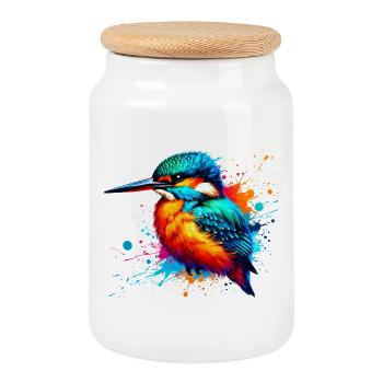Martin-pêcheur - Boîte à biscuits avec couvercle en bois - blanc - Devant