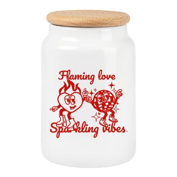 Flaming Love & sparkling vibes - healthy retro design - Cookie Jar with Wooden Lid - white - Front