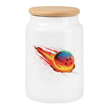 Boule de bowling look des années 90 - Boîte à biscuits avec couvercle en bois - blanc - Devant
