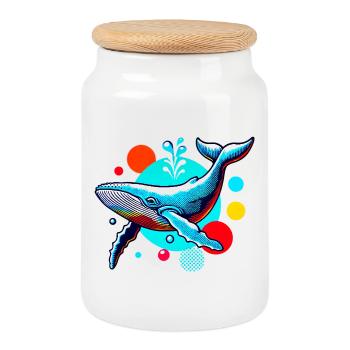 Baleine - Boîte à biscuits avec couvercle en bois - blanc - Devant