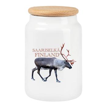Saariselka - Cookie Jar with Wooden Lid - white - Front