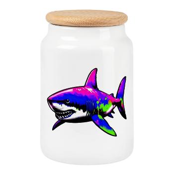 Requin - Boîte à biscuits avec couvercle en bois - blanc - Devant