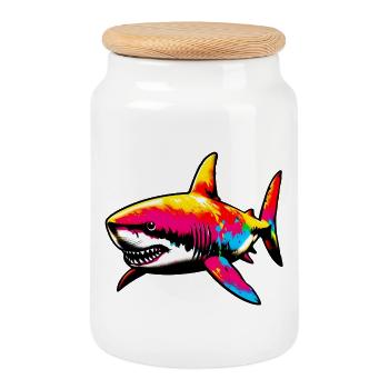 Requin - Boîte à biscuits avec couvercle en bois - blanc - Devant