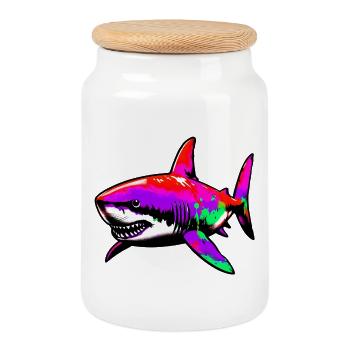 Requin - Boîte à biscuits avec couvercle en bois - blanc - Devant
