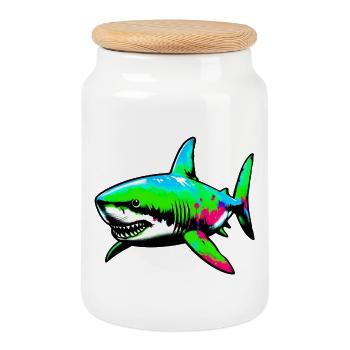Requin - Boîte à biscuits avec couvercle en bois - blanc - Devant