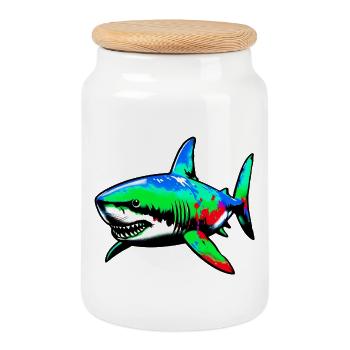 Requin - Boîte à biscuits avec couvercle en bois - blanc - Devant