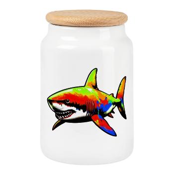 Requin - Boîte à biscuits avec couvercle en bois - blanc - Devant