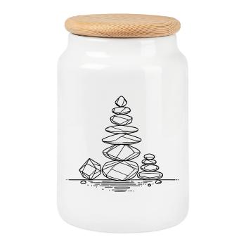 Art of Balance – Geometric Zen Stone Tower - Cookie Jar with Wooden Lid - white - Front