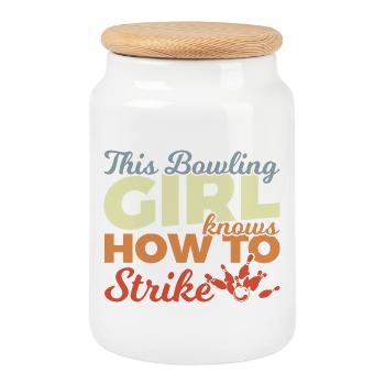 Bowling Girl - Cookie Jar with Wooden Lid - white - Front