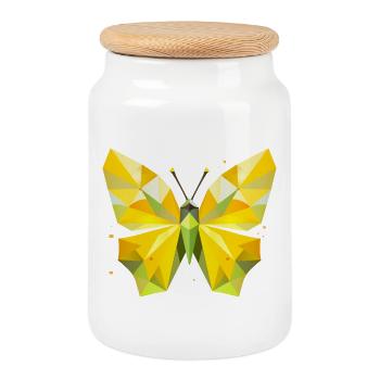 papillon citron jaune vif dans un style moderne - Boîte à biscuits avec couvercle en bois - blanc - Devant