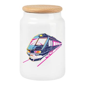 Train Retro - Cookie Jar with Wooden Lid - white - Front