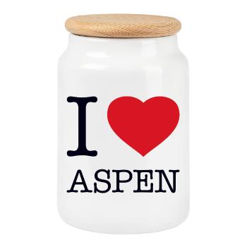 I LOVE ASPEN - Keksdose mit Holzdeckel - Weiß - Vorne