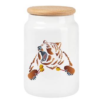 Ours brun en colère avec des fléchettes - Boîte à biscuits avec couvercle en bois - blanc - Devant
