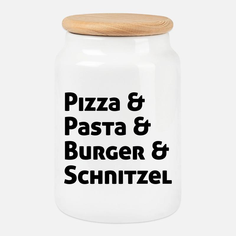 Pizza Pasta Burger und Schnitzel - Keksdose mit Holzdeckel - Weiß