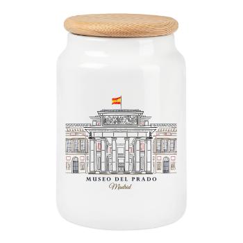 Madrid, Hand Drawing Museo del Prado, Spain - Cookie Jar with Wooden Lid - white - Front