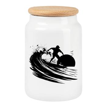 Surfeur - Boîte à biscuits avec couvercle en bois - blanc - Devant