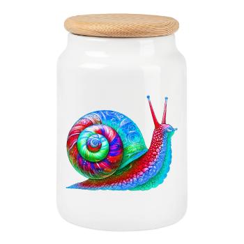 Snail - Cookie Jar with Wooden Lid - white - Front