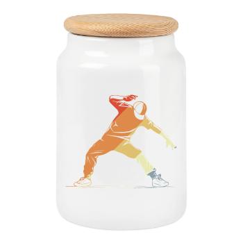Breakdancer Sketch - Cookie Jar with Wooden Lid - white - Front