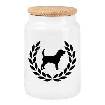 Beagle avec couronne de laurier - Boîte à biscuits avec couvercle en bois - blanc - Devant