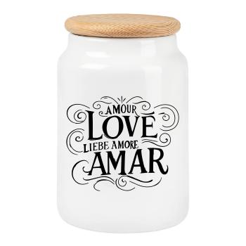 Love Amour Liebe - Universal Love Languages - Cookie Jar with Wooden Lid - white - Front
