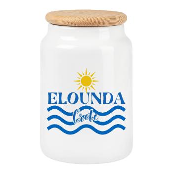 Elounda Kreta Sonne und Wellen Design - Keksdose mit Holzdeckel - Weiß - Vorne