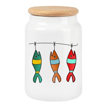 FISH. APRIL FOOL. HOLIDAY. SUMMER. HUMOR - Cookie Jar with Wooden Lid - white - Front