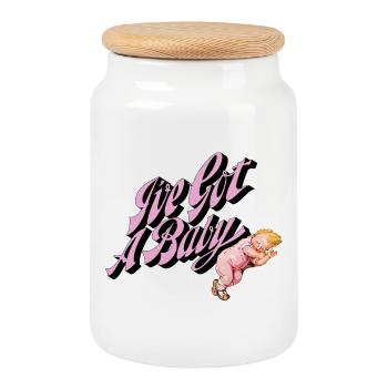 I've Got a Baby Retro Style Pink - Cookie Jar with Wooden Lid - white - Front