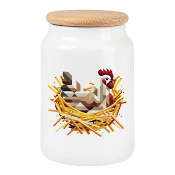 Poulet dans le nid – Motif géométrique de Pâques - Boîte à biscuits avec couvercle en bois - blanc - Devant