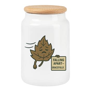 Falling Apart – Gracefully - Cookie Jar with Wooden Lid - white - Front