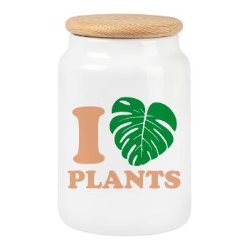 Tropique Naturel Monstera Design - Boîte à biscuits avec couvercle en bois - blanc - Devant
